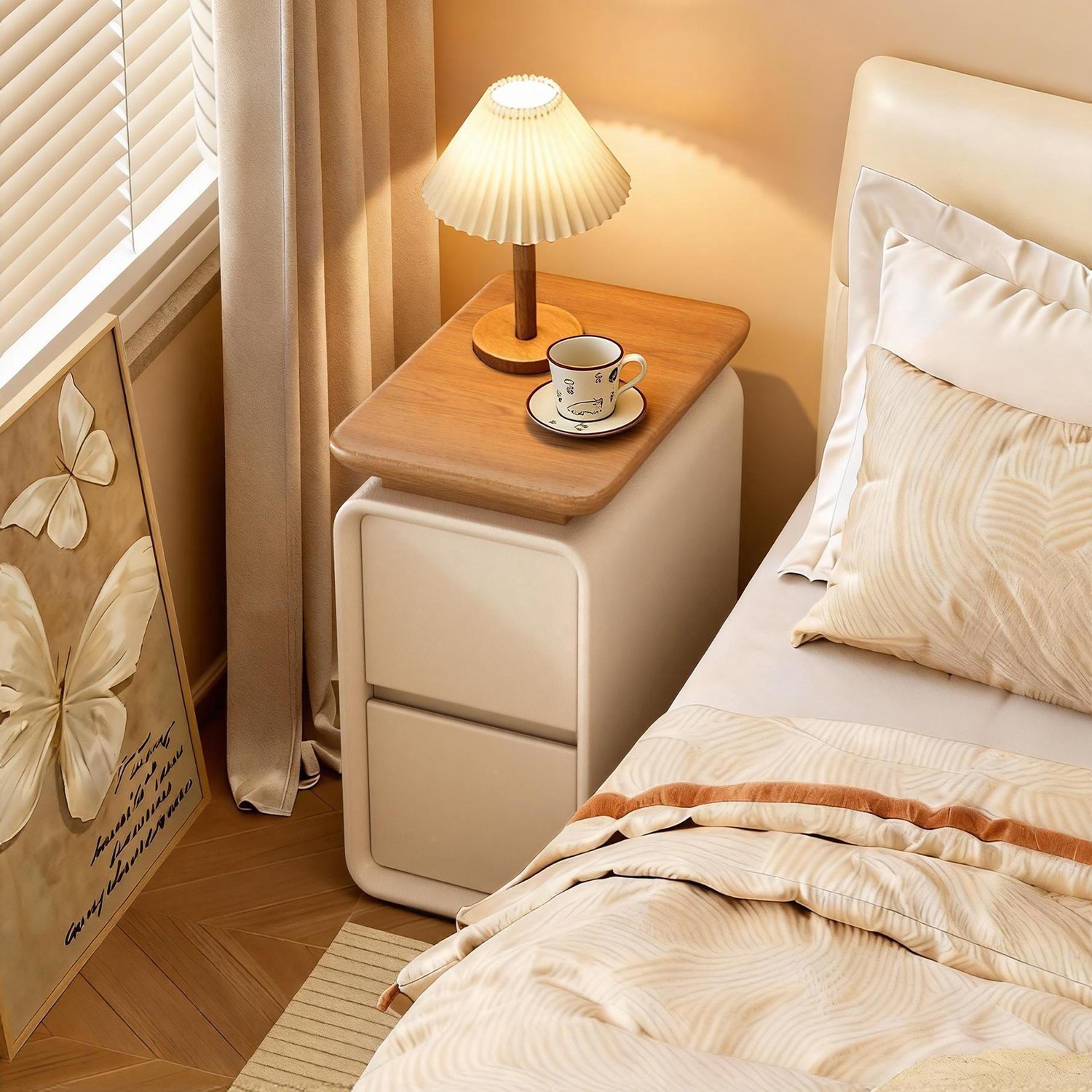 Cream-colored small no-installation bedside table 42 02