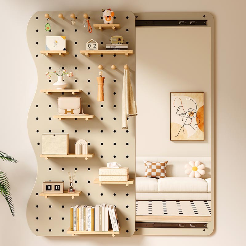 Entryway pegboard shelf with  dressing mirror 56 01