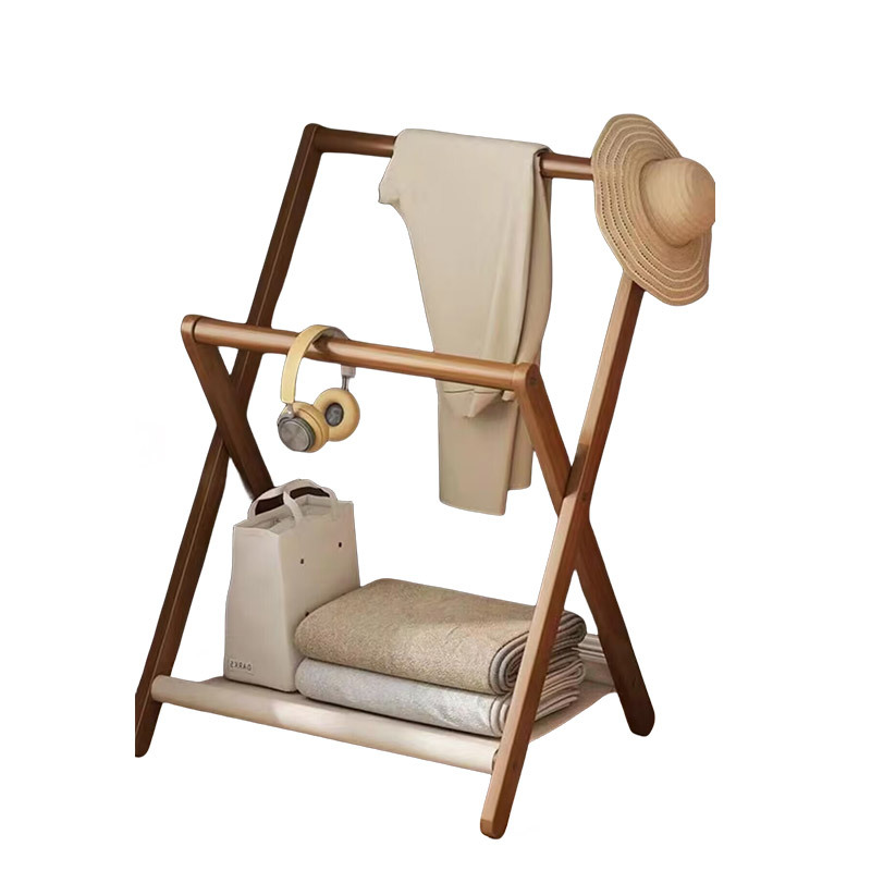 Foldable solid wood floor-standing clothes rack 52 02