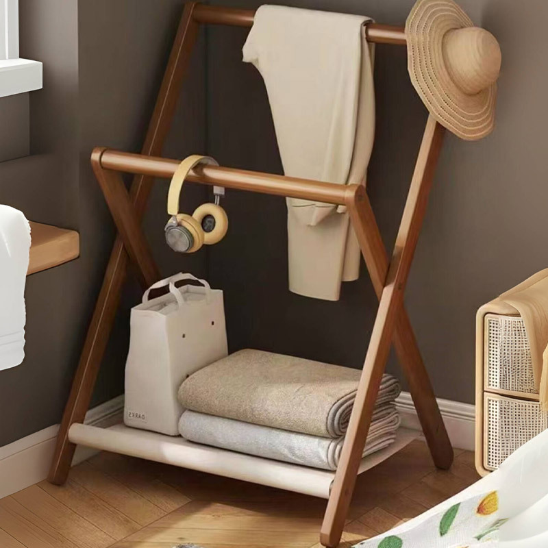 Foldable solid wood floor-standing clothes rack 52 01