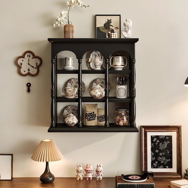 French retro solid wood cup wall-mounted shelf 53 01