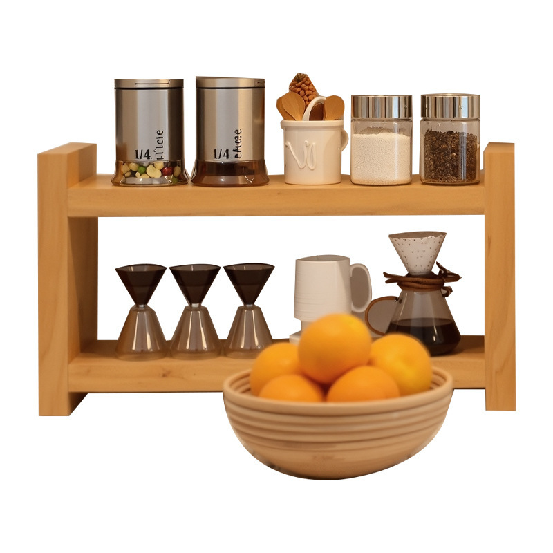 Japanese-style double-layer solid wood desktop shelf 54 02