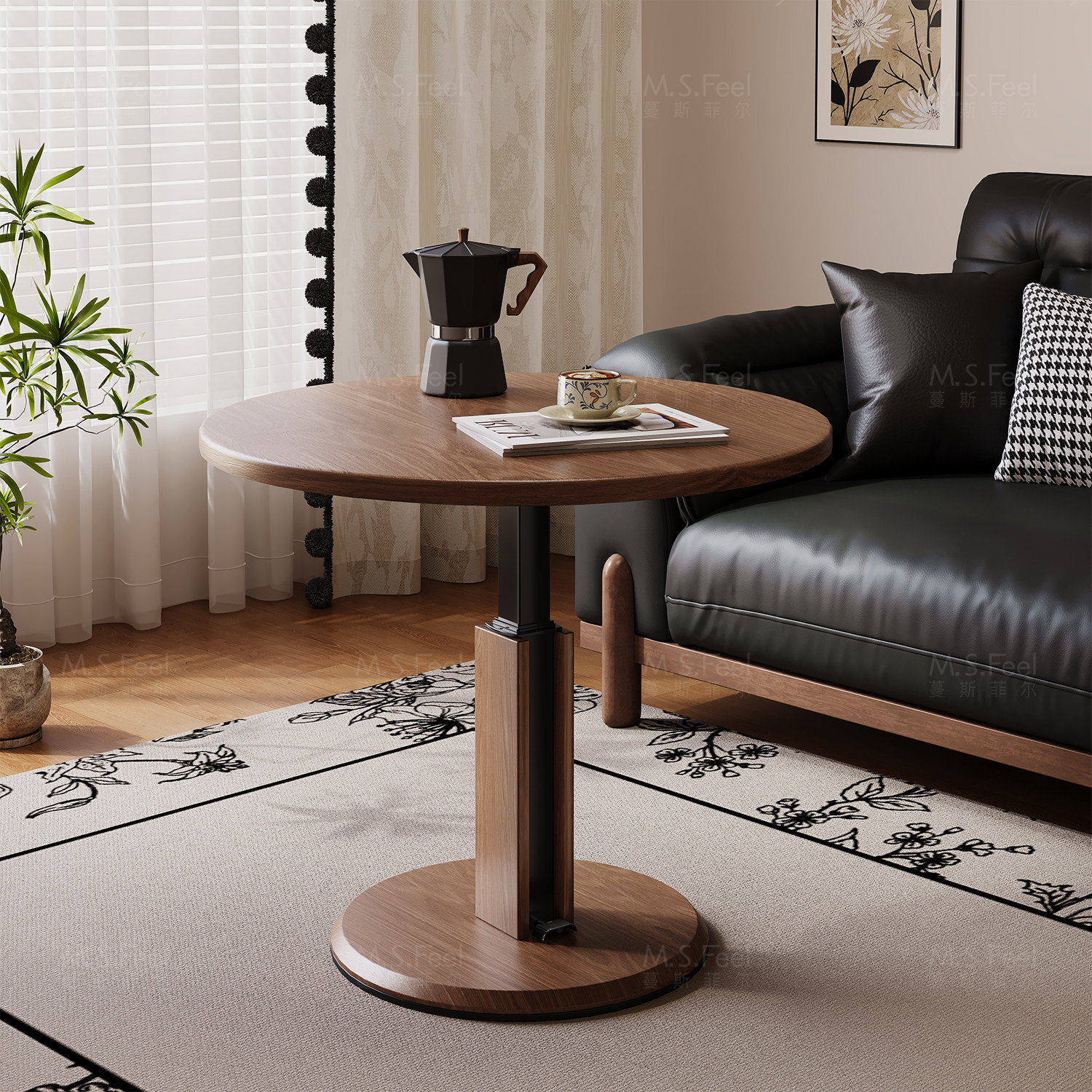 Round height-adjustable coffee table for living room 19 01